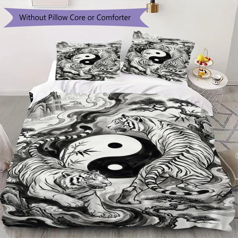 Tai Chi Animals Pattern Bedding uilt Set uilt Cover Pillowcase Home Decoration Birthday Gift (1 * duvet cover + 2 * pillowcase  without core)106