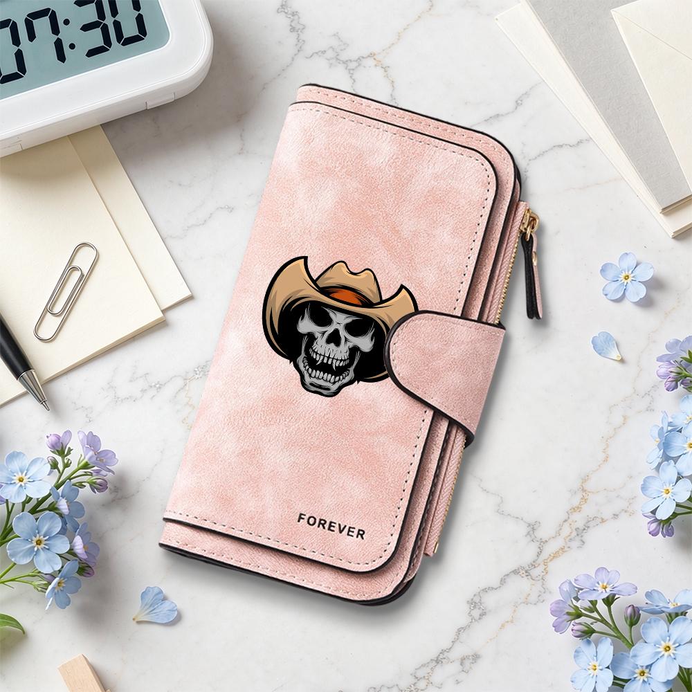 Skull Cowboy Pattern Fashion Wallet Forever Stylish Portable Functional Casual Vintage Daily Carry Purse