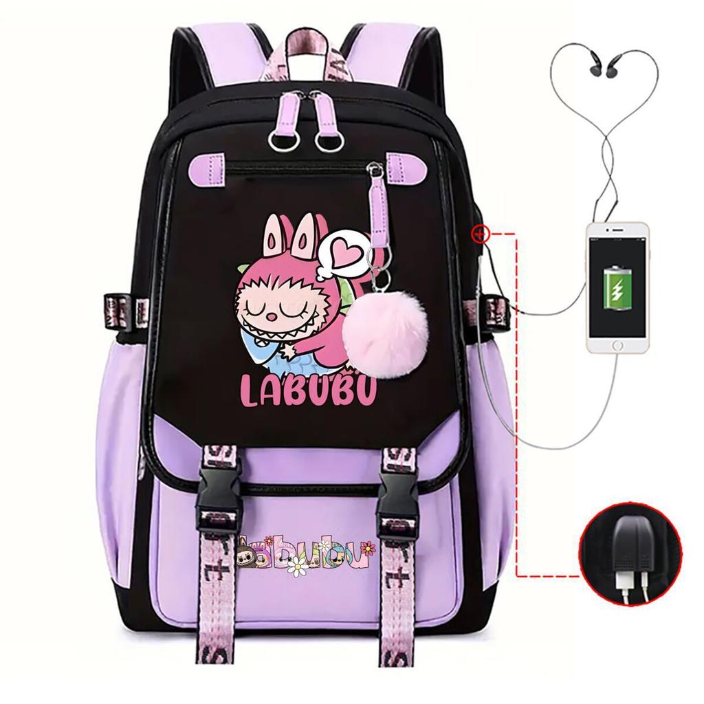 Cute LABUBU cartoon printed backpack for junior high school students with large capacity ins wind school bag