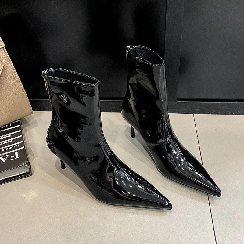 

Fashion Sexy Ladies Modern Ankle Boots Female Heels Shoes Zippers Fashion Pointed Toe Women Stretch Short Boots Pumps Shoes 35 чёрный