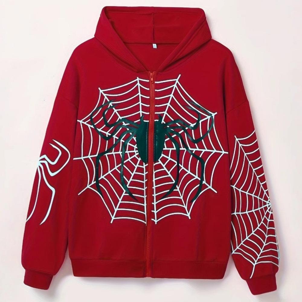 Spring and Summer Spider Web Zipper Hoodie for Women, Casual and Fashionable Women's Hoodie