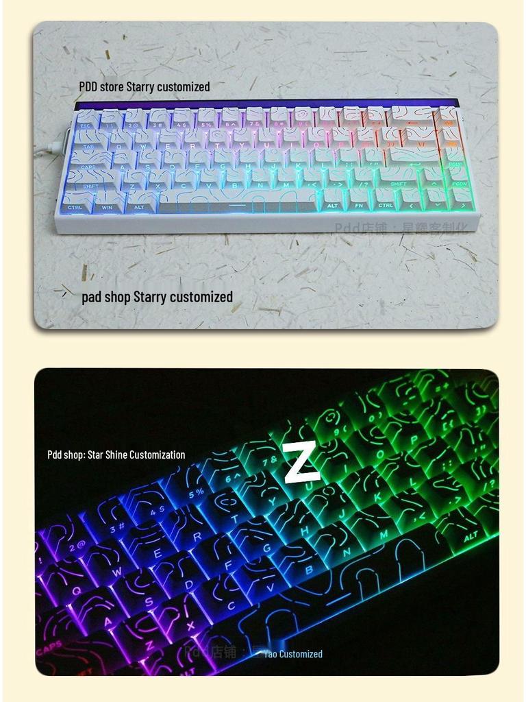 Contour Side-Printed Keycaps: Light-Transmitting, Compatible with Magnetic/Mechanical Keyboards Layout.