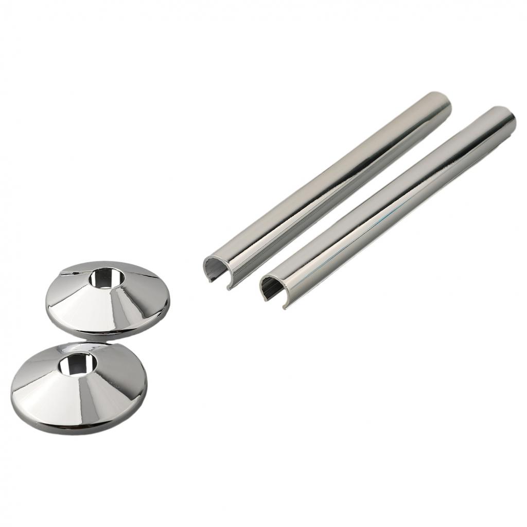 2 Pk Pipes Radiator Pipe Covers Sleeve 15mm Collars Cut Fit Bathroom Chrome