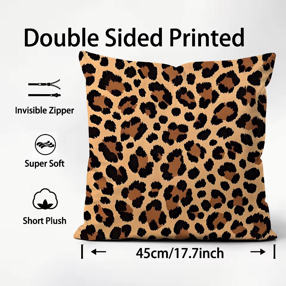 Leopard Print Fashion Cushion Cover Plush Fabric Soft DoubleSided Printed Sofa Warm Winter Home Child Gift Pillow Case