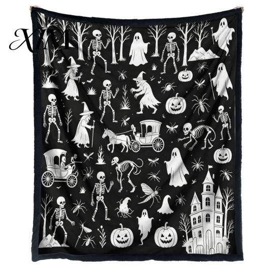 Washable Velvet Throw Blanket Halloween DIY Coloring Blanket, with Ghost Patterns, Color Your Cozy Bed for Creative Adults Own And Kids, Home