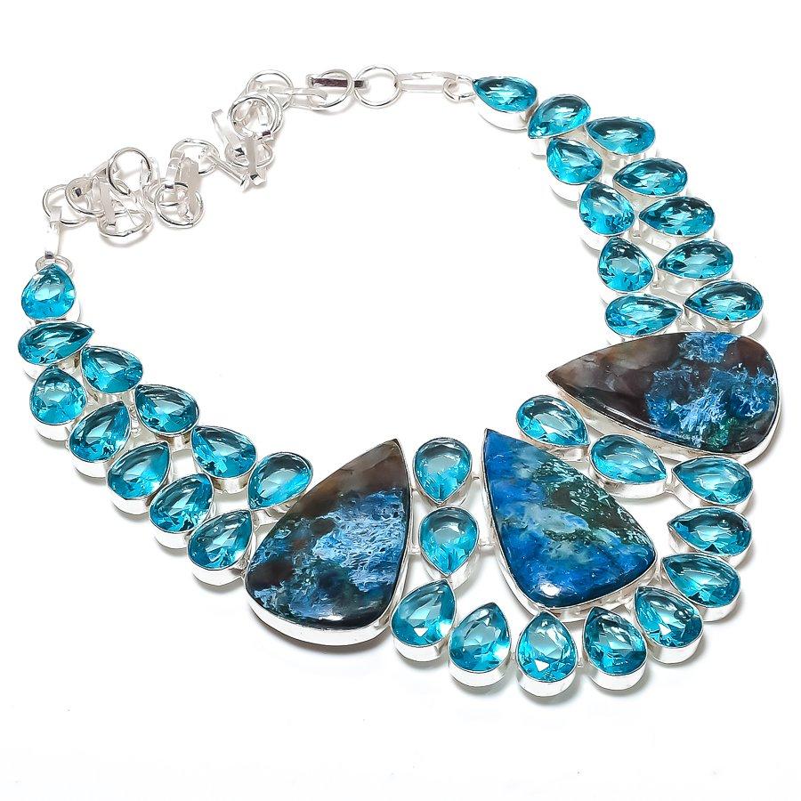 Natural Shattuckite, Topaz 925 Sterling Silver Jewelry Necklace 18" n8Y33