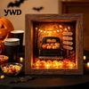 Gothic Bedroom Decor DIY Lighted Halloween Ghost Shadow Box Kit, Wooden Frame LED Warm Light, Style Interior Lighting Memory with Crystal Glass Panel,