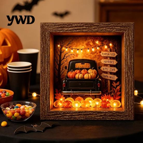 Gothic Bedroom Decor DIY Lighted Halloween Ghost Shadow Box Kit, Wooden Frame LED Warm Light, Style Interior Lighting Memory with Crystal Glass Panel,