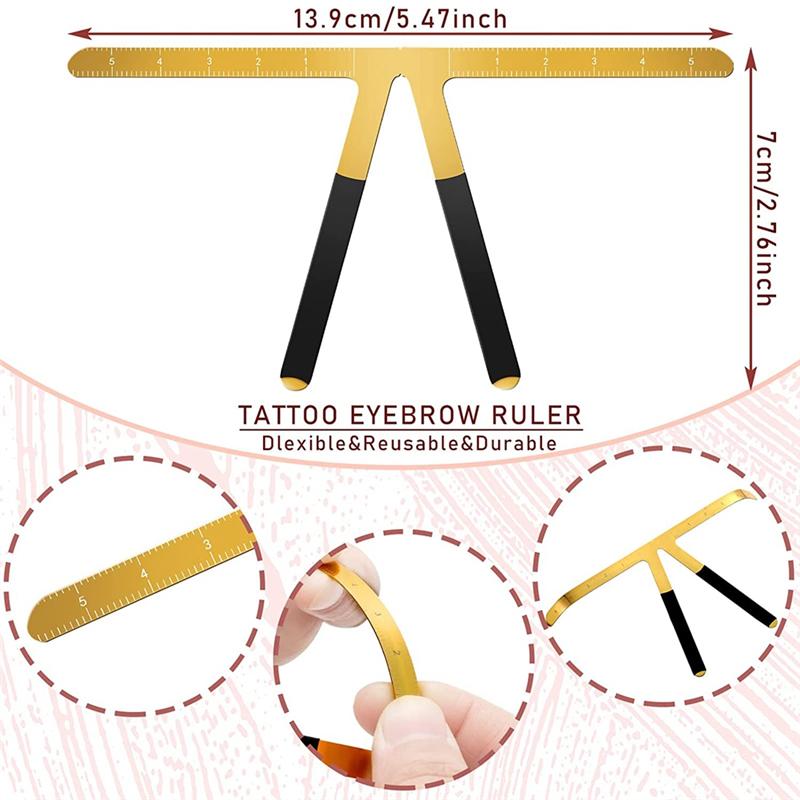 2PCS Eyebrow Ruler 3-Point Positioning Ruler Eyebrow Golden Proportion Caliper Ruler Gold