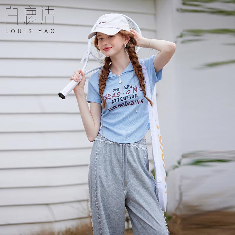 Bailuyu Women s Hooded Letter Print Cropped T-Shirt S