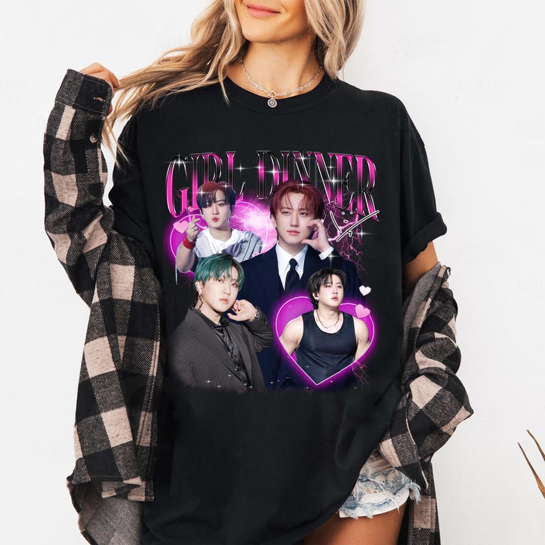 Girl Dinner Changbin Stray Kids T-shirt, Vintage Fans Homage Tee Men Women Hip Hop Streetwear Oversized Tshirt Short Sleeve Casual Clothing