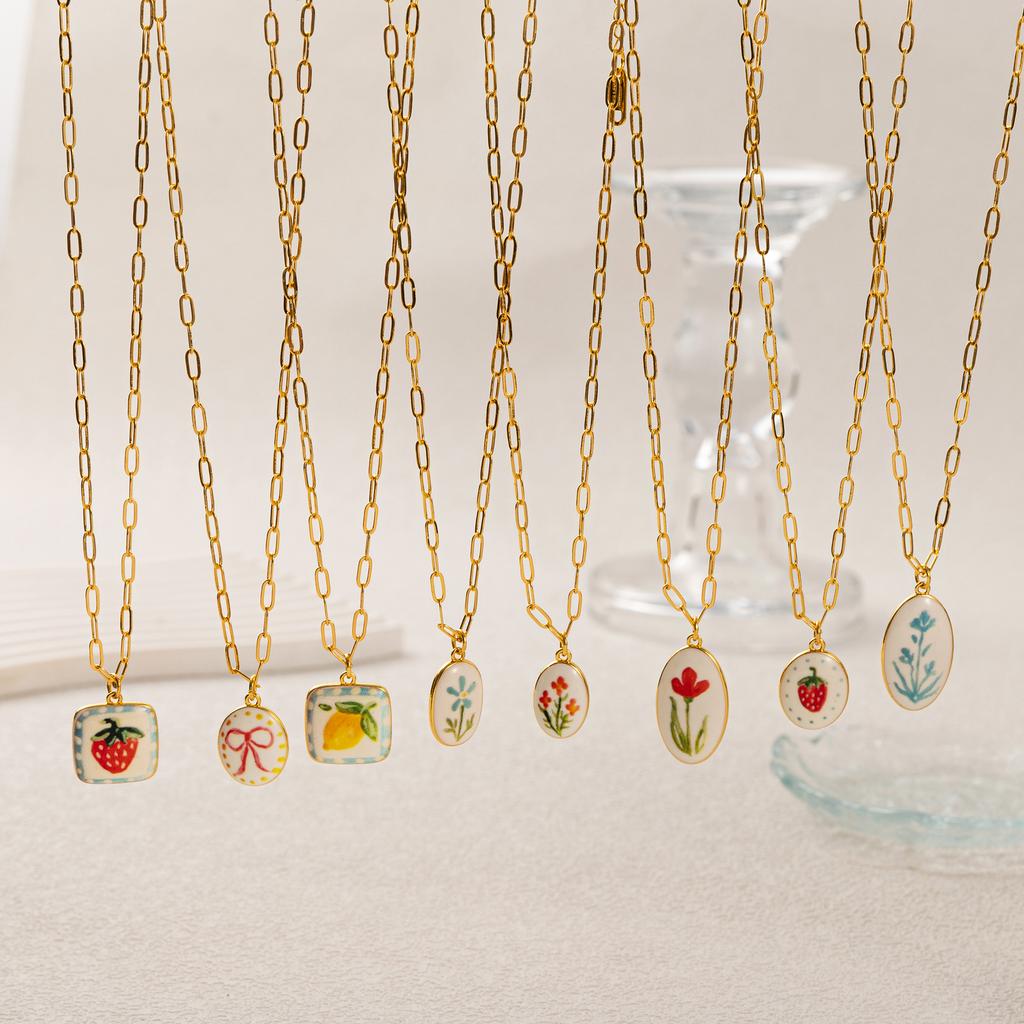 Niche and Refreshing Plant Series Necklace DIY Lemon Strawberry Bowknot Trend Necklaces