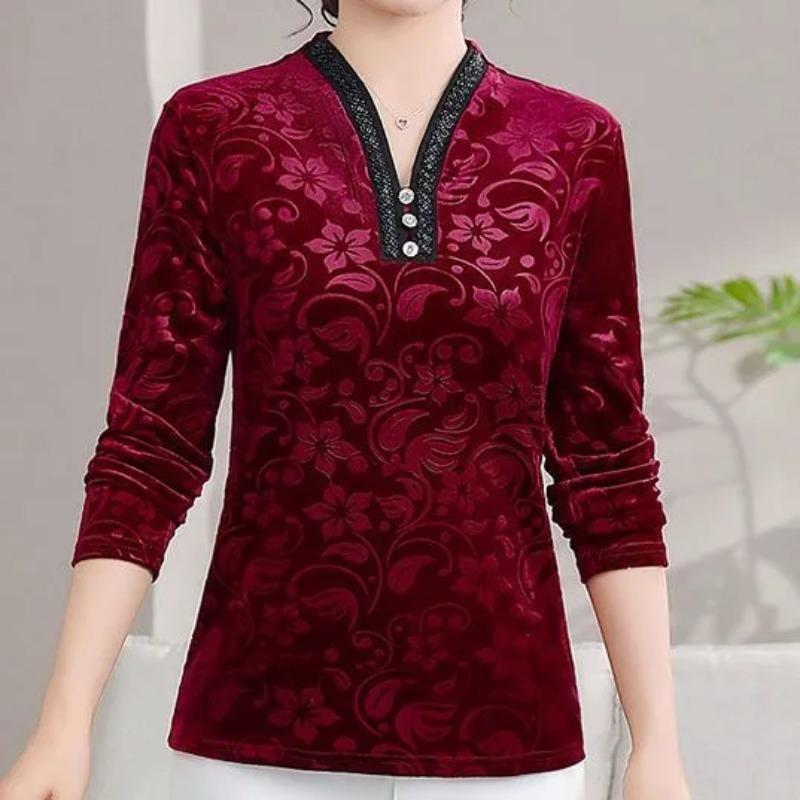 Western-style Mother's Bottoming Shirt Spring and Autumn New Middle-aged and Long-sleeved High-end Tops T-shirts
