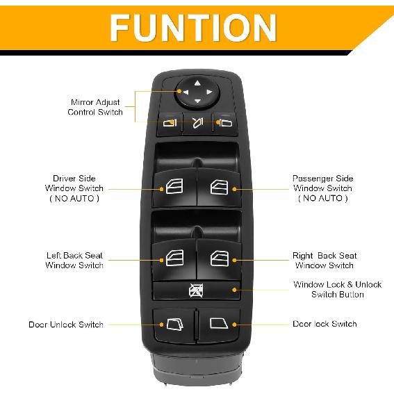 Window Switch Power Window Switch Master Control Switch Front Driver Side Replacement Parts Fits for 2007-2009 Mercedes-Benz GL320 R320 2010-2012