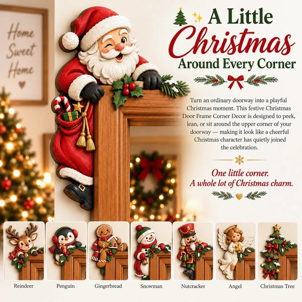 3d Peeking Christmas Door Frame Corner Decor Festive Resin Holiday 2027 Xmas Decoration For Home Doorway Entrance