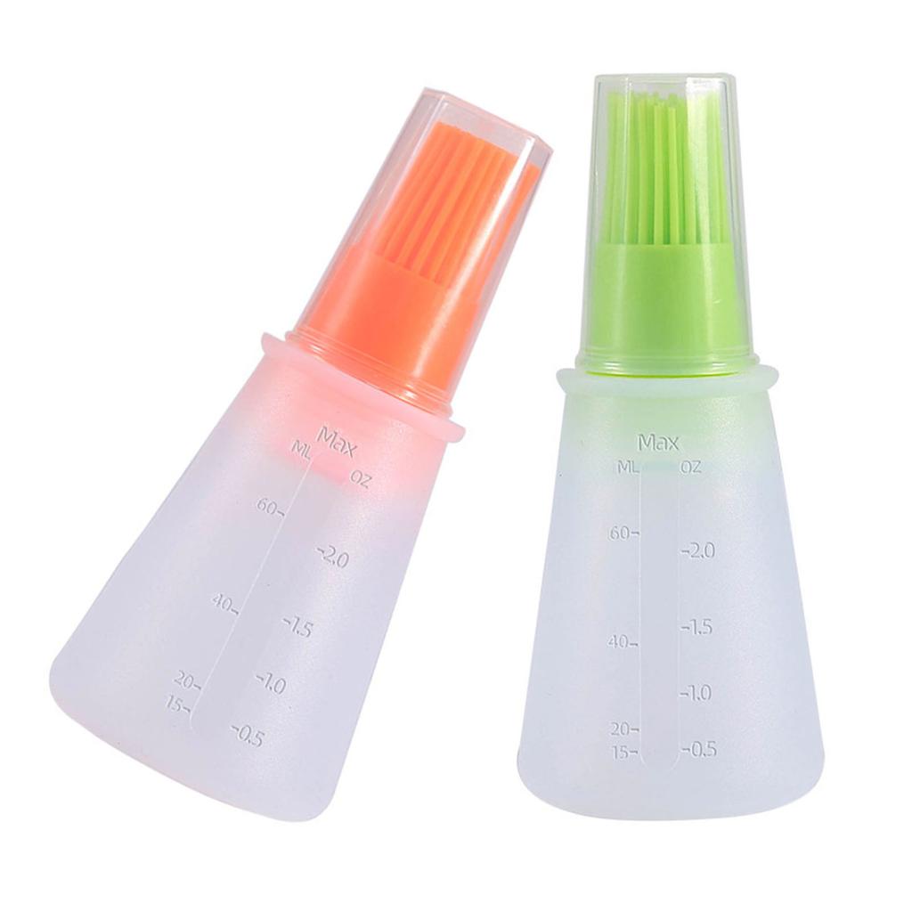 Barbecue Oil Brush with Lid Silicone Oil Bottle Brush Outdoor BBQ Seasoning Brush with Scale Barbecue Oil Brush Kitchen Gadgets