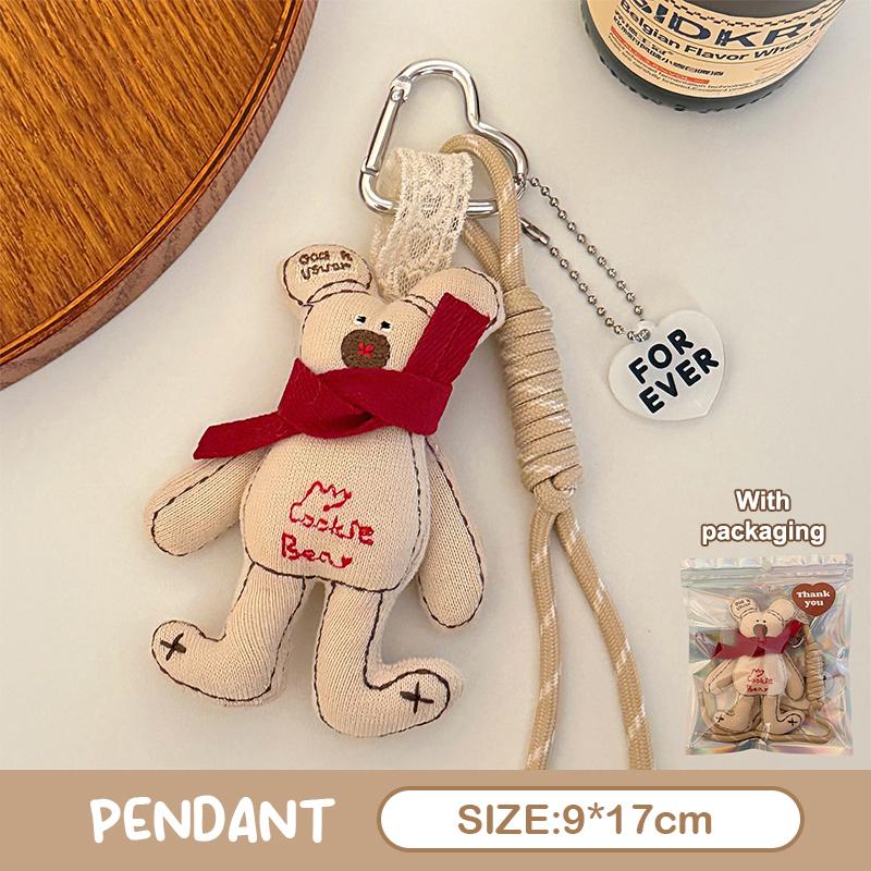 Korean Cartoon Fabric Scarf Bear Keychain Cute Little Bear Keyring Car Key Holder  Versatile Bag Pendant Couple Gifts