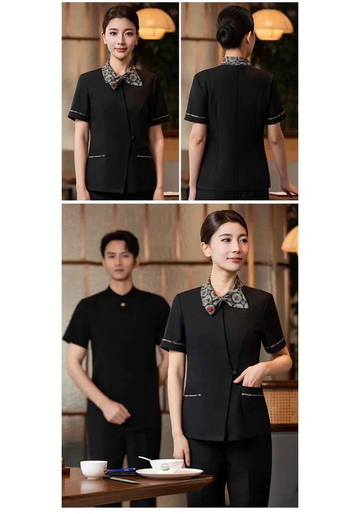 Damen Sommer Kurzarm-Uniform: Chinesischer Stil Catering, Hotel Lobby, Hot Pot Restaurant Empfangskleidung