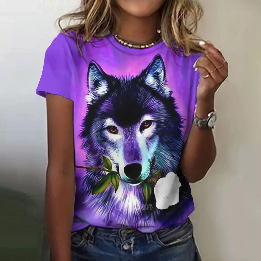 

Женские футболки с 3D-принтом волка, летняя мода, футболка с животным, короткий рукав, круглый вырез, хип-хоп футболка, одежда большого размера для женщин, рубашка 6xl