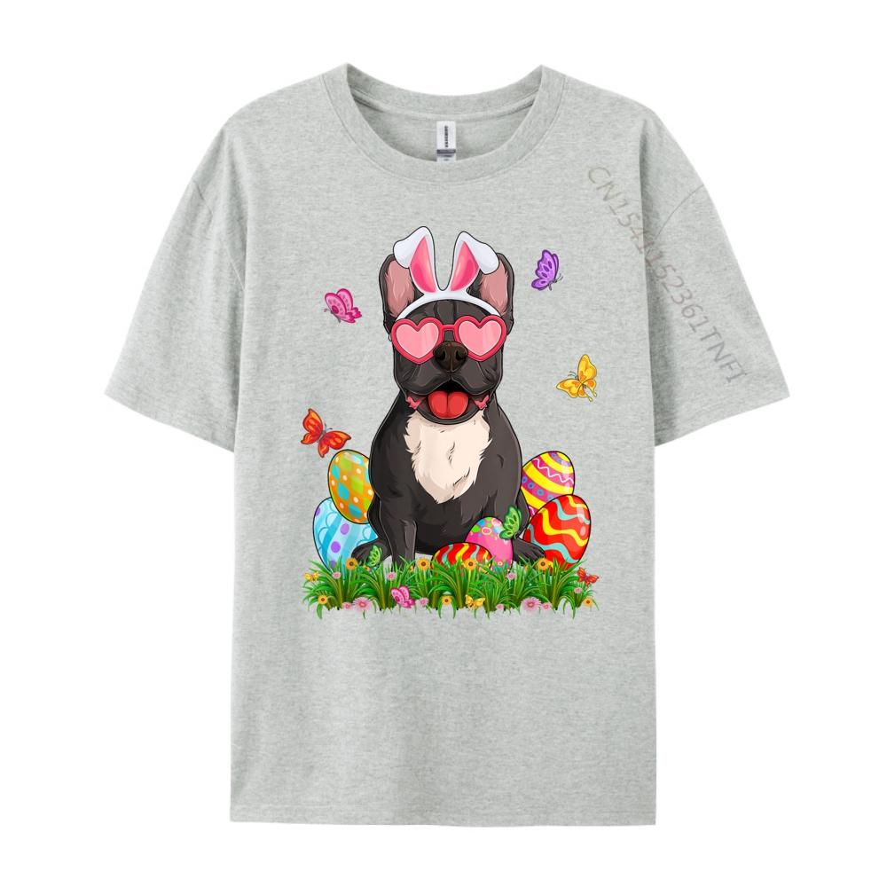Cute French Bulldog Dog Bunny Ears Easter Eggs Easter Day Graphic T Shirts 100 Cotton Anime T Shirts Mardi Gras