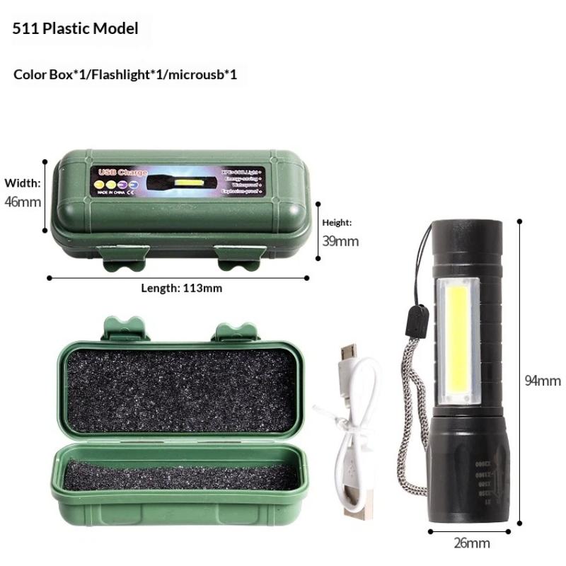 Mini Super Bright Led Flashlight With Cob Side Light Usb Rechargeable Zoomable For Camping Hiking Daily Use