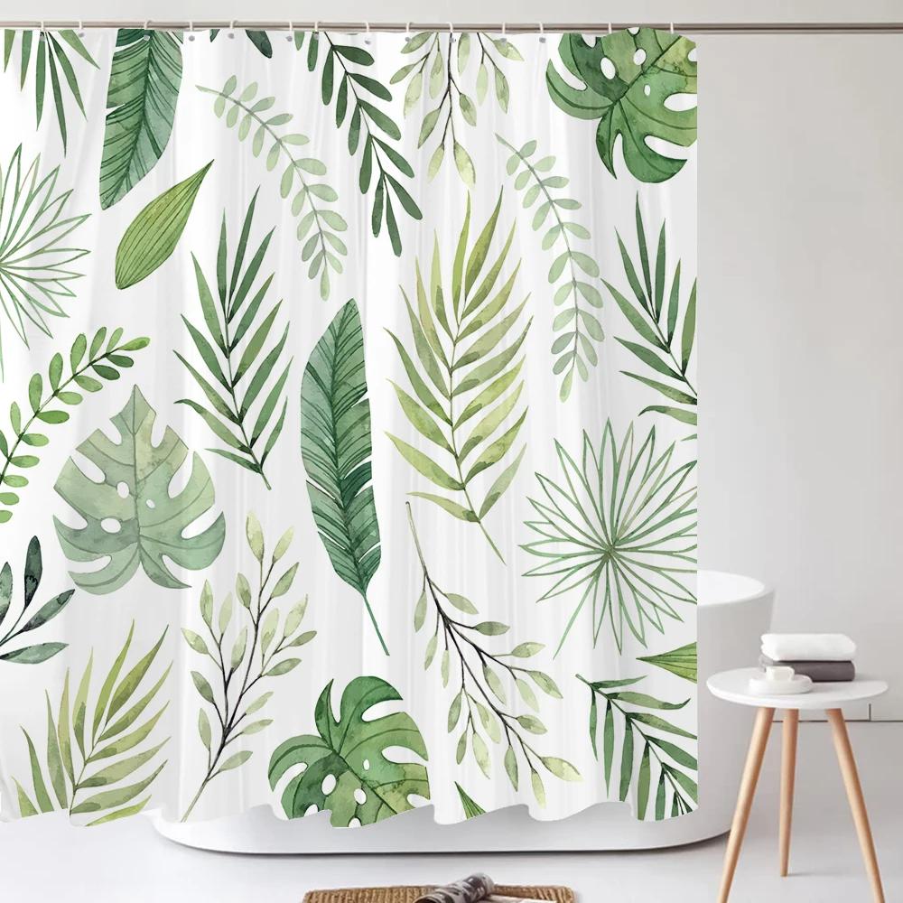 Watercolour Flowersleaves Shower Curtain Morden Art Floral Waterproof Fabric Bathroom Curtains Room Decor Curtain With Hooks