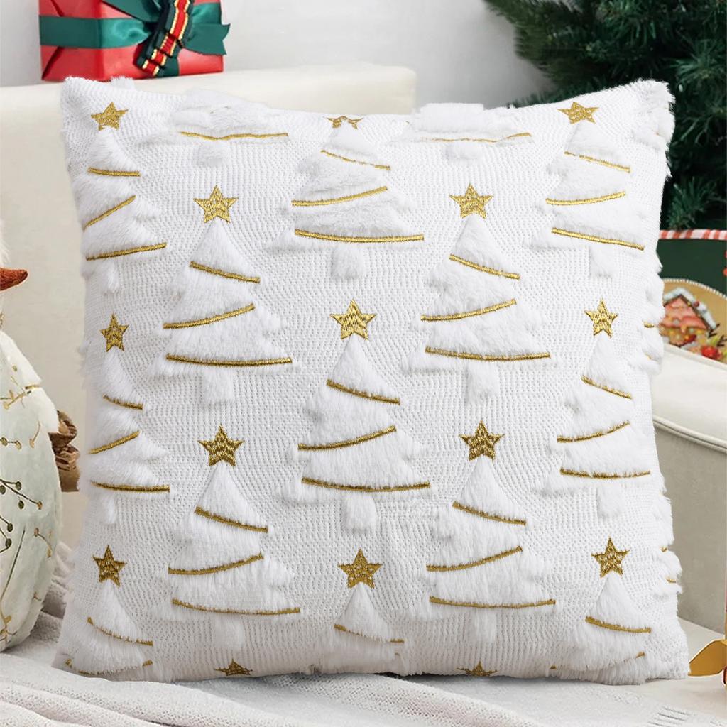Christmas Pillow Cover Rabbit Embroidery Holiday Decor Fluffy Sofa Cushion Case Xmas Tree Home Decor No Insert