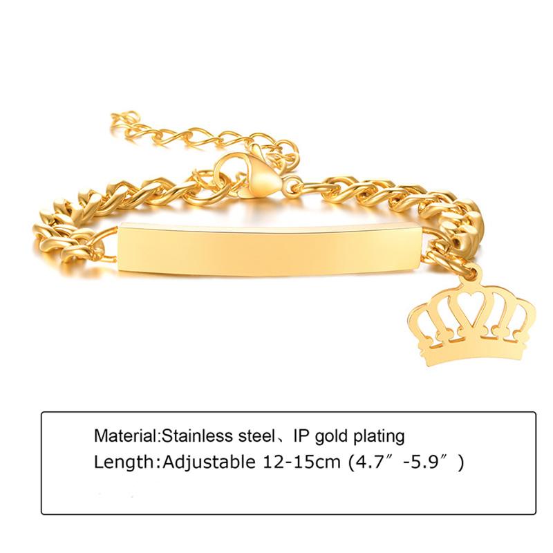 Custom Personalized Name ID Bracelet Gilrs Boy Gifts, Stainless Steel Curb Chain Link Crown Bracelet Not Allergic