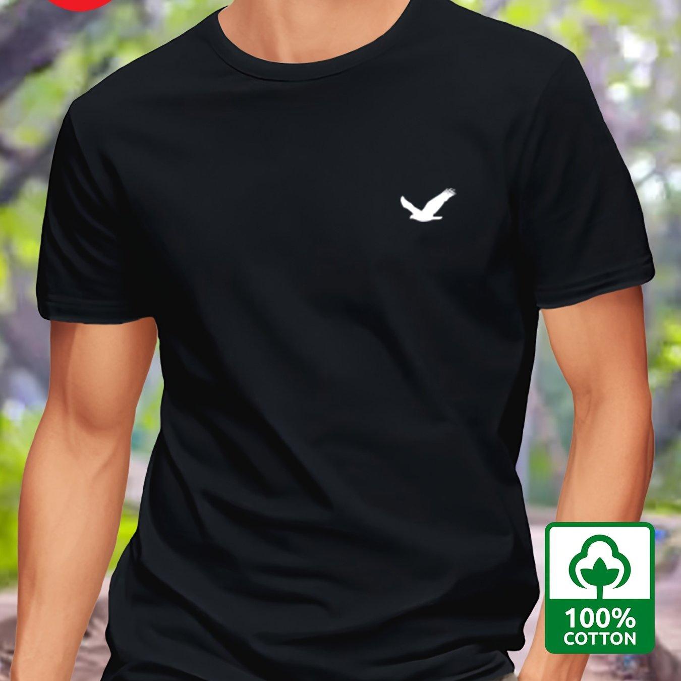

Mens Summer Cotton Eagle Graphic Printed Fashion Sports and Leisure Loose Round Neck Short Sleeve Tshirt Top S