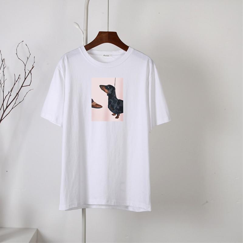 Hirsionsan Vintage Art T Shirt Women Summer Casual 100% Cotton Short Sleeve Tees Female Loose Cartoon Pattern Print White Tops