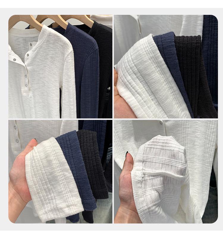 T-shirt rayé à boutons-pression à manches longues pour femme, léger et professionnel, couche de base amincissante pour l'automne/l'hiver/le printemps.