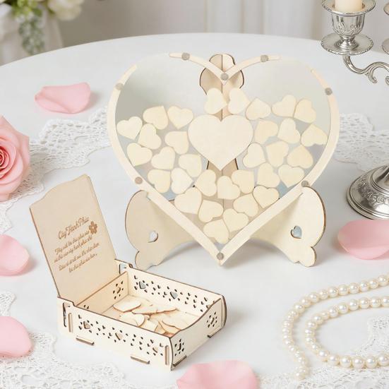 Wedding Guest Book Alternative Rustic Wooden Heart Drop Box Wedding Baby Shower Anniversary Drop Top Frame with Heart Signs