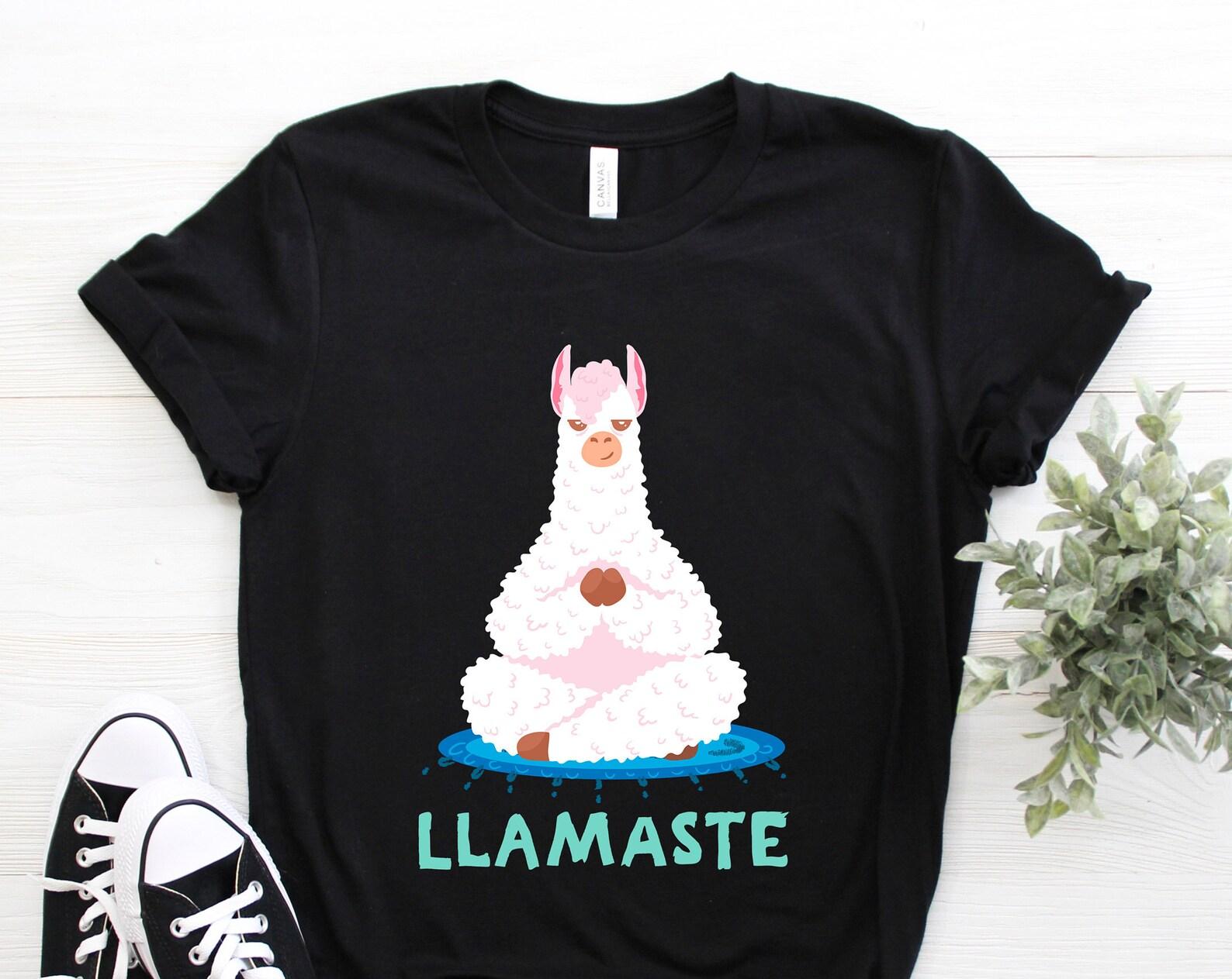 Funny Llama Llamaste Alpaca Lover T-Shirt, Vintage Love Cute Baby Llamas Birthday Squad Gift Tshirt, Namaste Yoga Party Present Tee Shirts 140