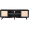 Rattan TV Stand for 75" TV Boho TV Stand with Build-in Socket Black