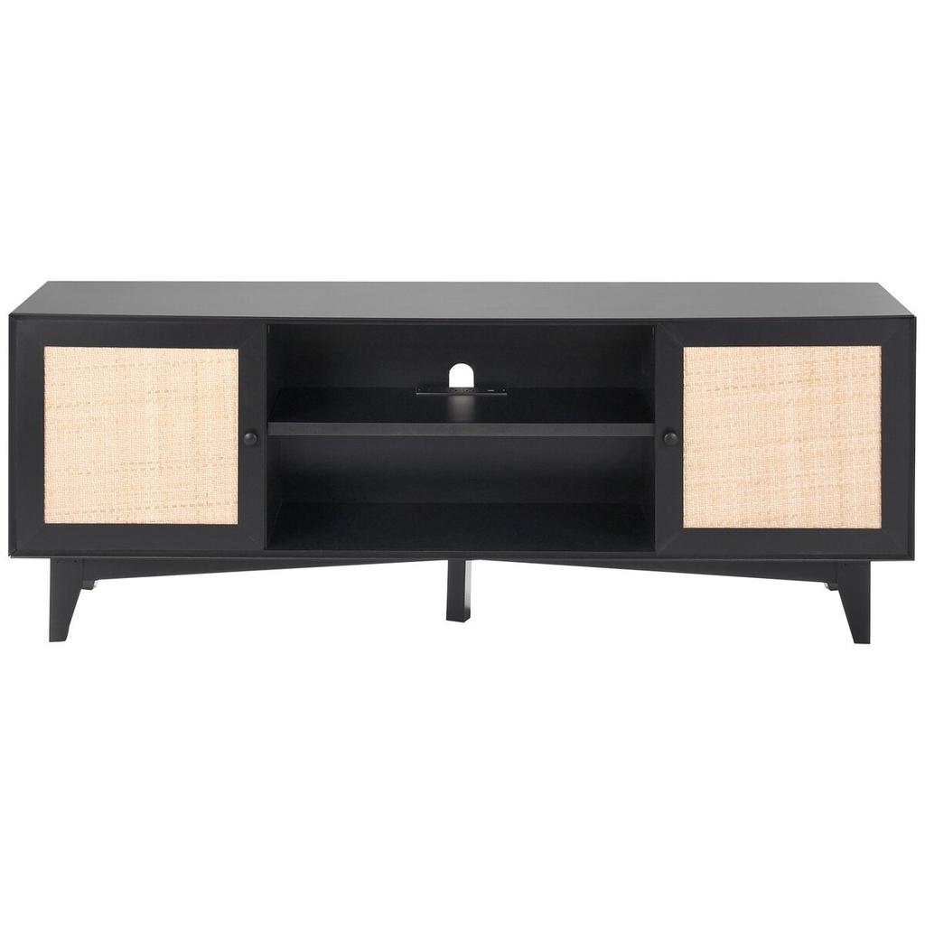 Rattan TV Stand for 75" TV Boho TV Stand with Build-in Socket Black