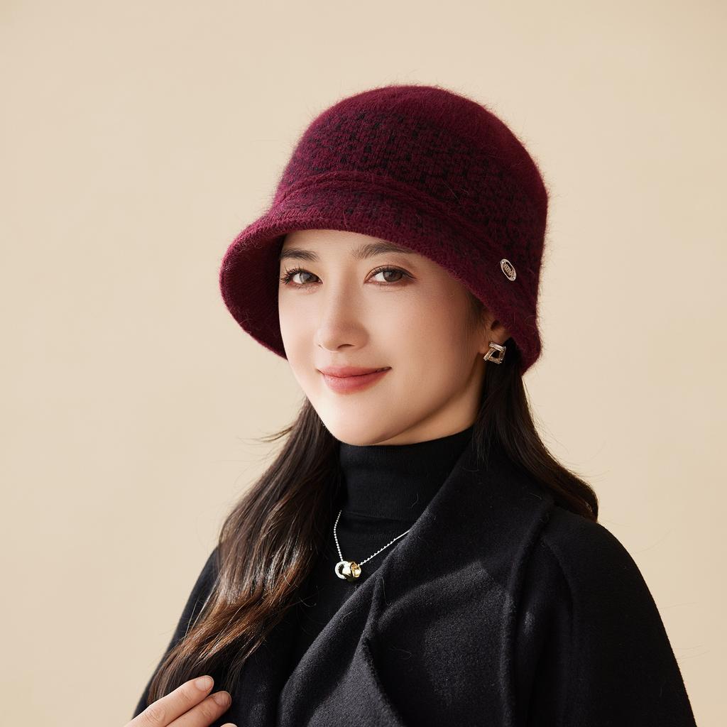 Hat Female Winter Velvet Thickened Mother Hat Old Lady The Elderly Cold Warm Windproof Knitted Wool Basin Hat