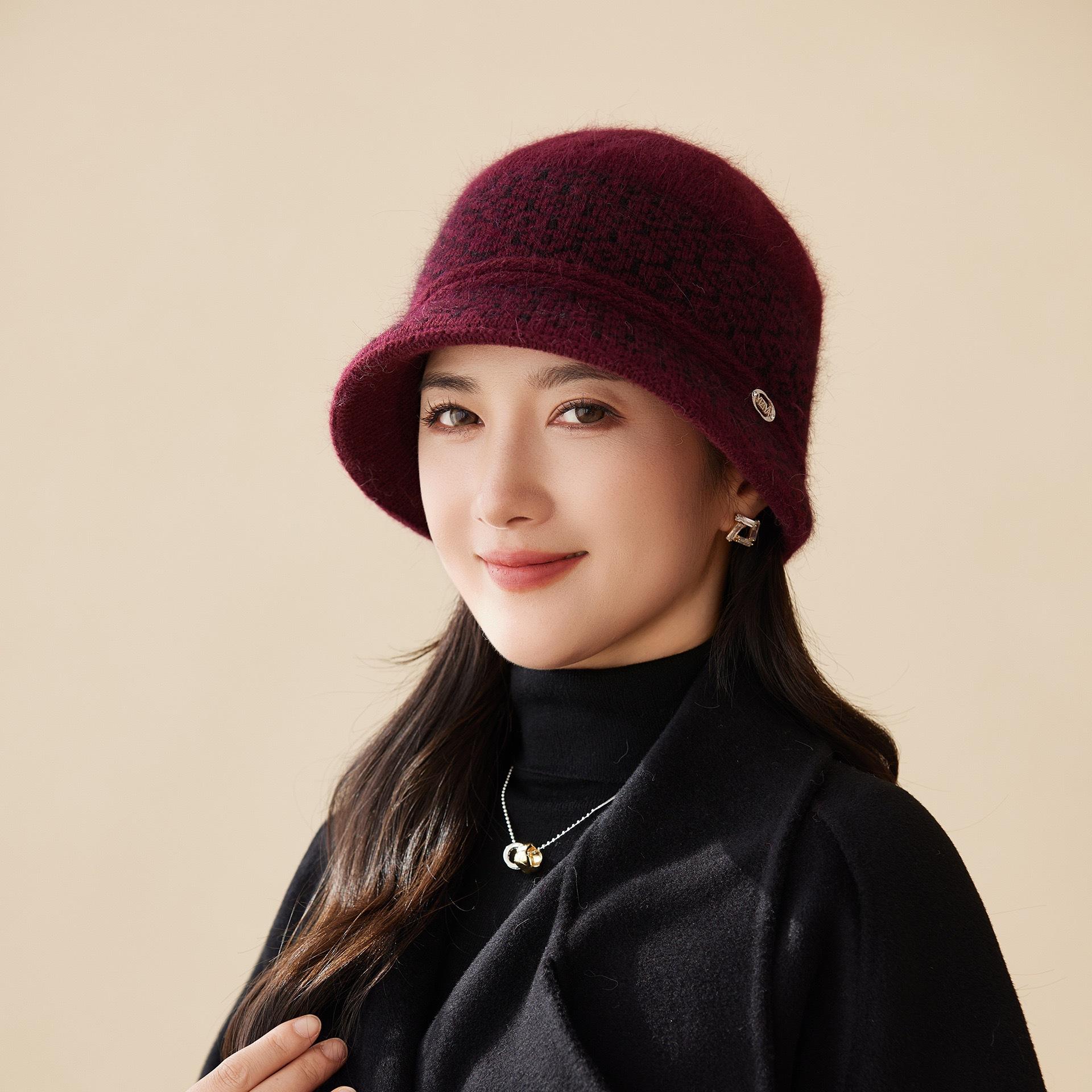 

Hat Female Winter Velvet Thickened Mother Hat Old Lady The Elderly Cold Warm Windproof Knitted Wool Basin Hat one size fits all and elastic бордовий