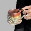 Coarse Ceramic Coffee Mugs, 320ml, Large Capacity, Wide Bottom, Transmutation Glaze Craft, Handmade Pottery Mug, Tea Cups with Hemp Rope Handle