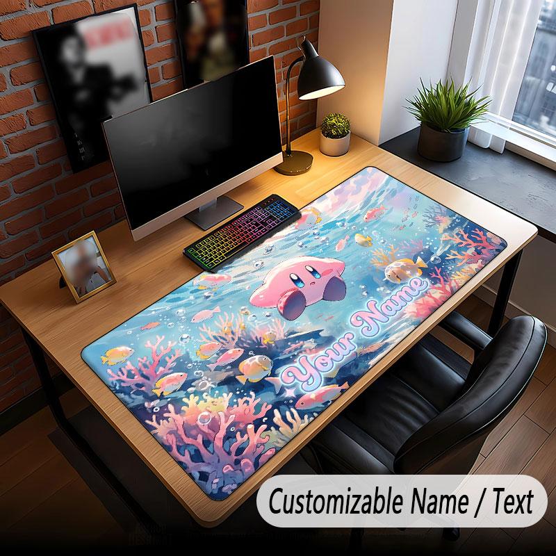Tappetino per Mouse Grande con Testo Nome Personalizzato, Tappetino Esteso Morbido Antiscivolo Kirby per Ufficio Domestico