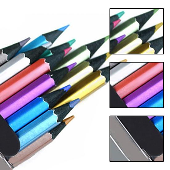 12 x metallische ungiftige farbige Zeichenstifte. 12-Farben-Zeichnungs- und Skizzenstift