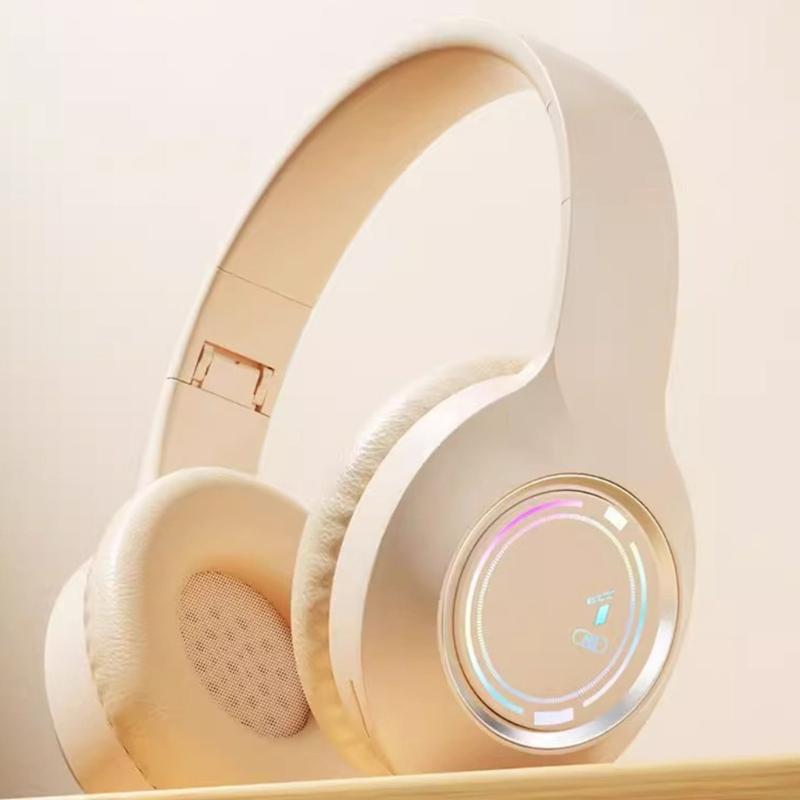 Bluetooth-compatible Headphone Over Ear Wireless Headphone with Microphone LED Light Foldable Headsets Deeper Bass