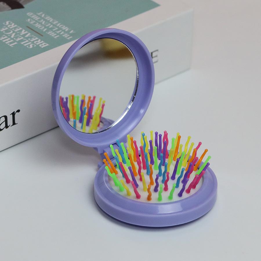 Compact Folding Comb with Mirror & Air Cushion Massage for Girls