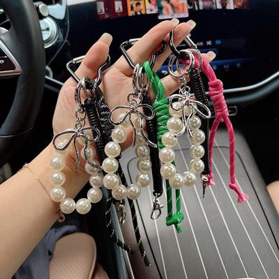 Neue Perle String Antike Woven Seil Bogen Keychain Kreative Auto Schlüssel Hängen Seil Tasche Anhänger Taschen Zubehör
