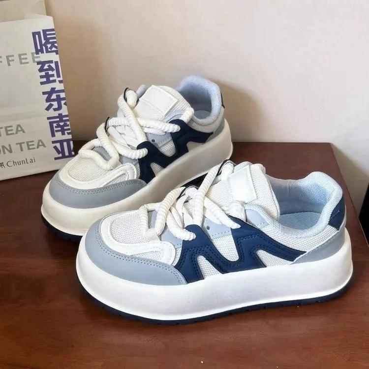 

Мода 2024 года, осень, новые женские туфли, стиль, нишевый дизайн, повседневная обувь в стиле ретро на толстой подошве, универсальная модная женская вулканизированная обувь 35 синий