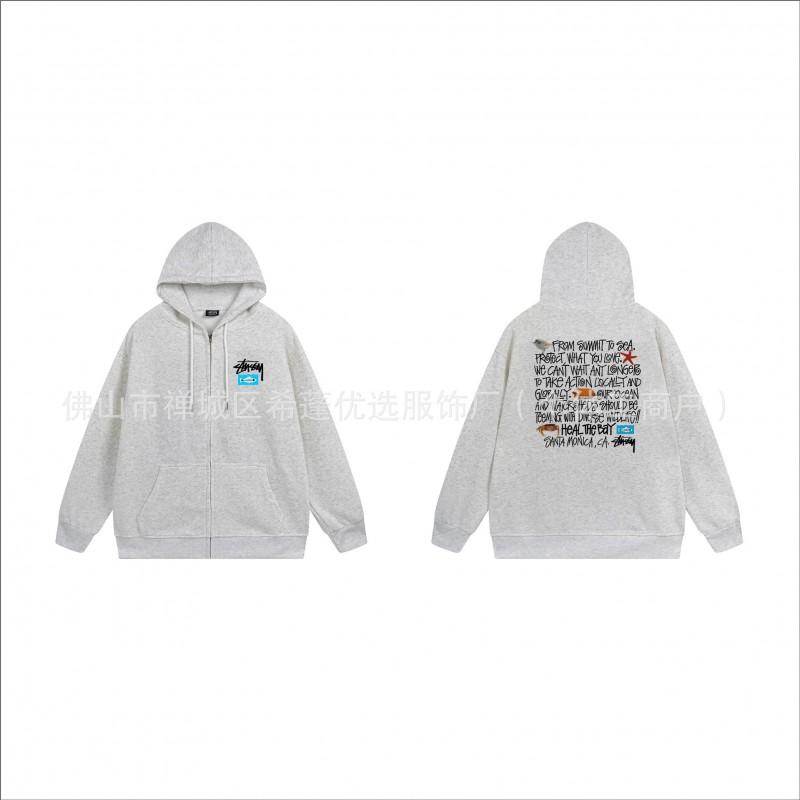 Hooded Zip-Up Sweatshirt Men Women Letter Print Loose Fit Casual Streetwear