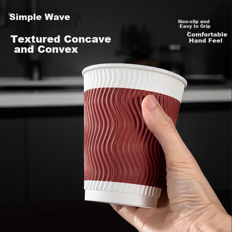 Temeiju Disposable Coffee Cups, Heat-Resistant Paper Cups, Thickened Cups, Food-Grade Beverage Cups, Business Corrugated Tea Cups, 60 Pieces