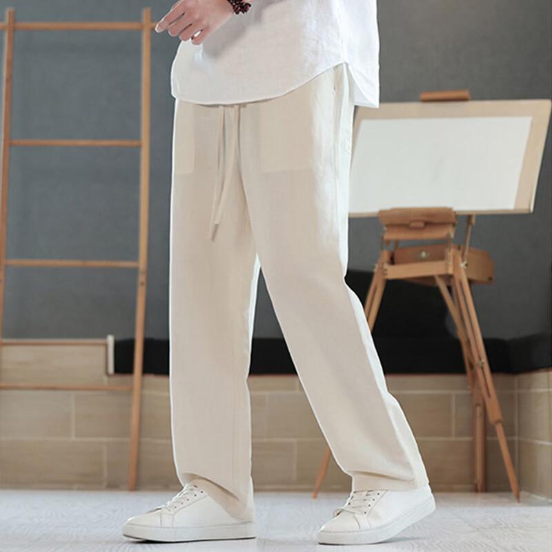 ROMON Men's Summer Loose Straight Linen Pants