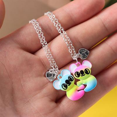 1Pair Sequin Stitching Heart Broken Best Friends Necklaces Pendant Chain BFF Friendship Choker Jewelry Gifts for Women Lovers