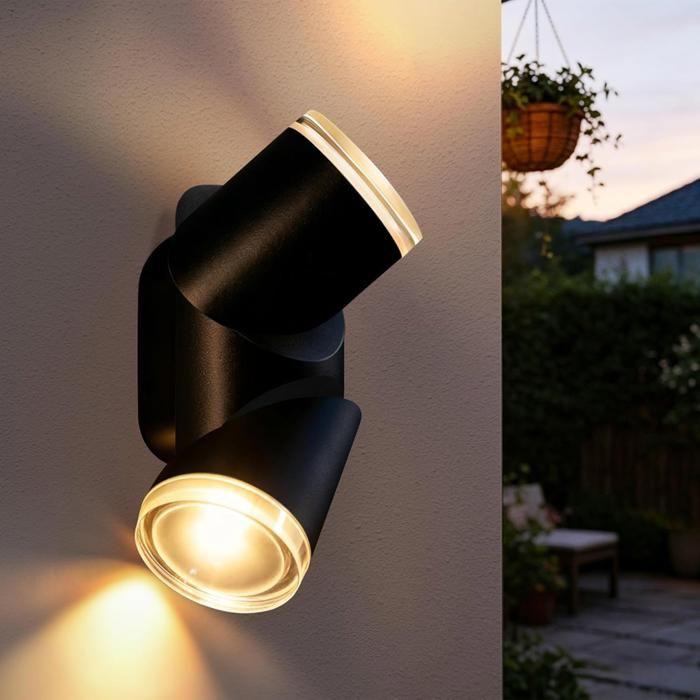 Applique murale d'extérieur LED NETTLIFE - Noire, étanche IP65, 10 W, blanc chaud 3000 K, adaptée aux murs extérieurs, modèle 2