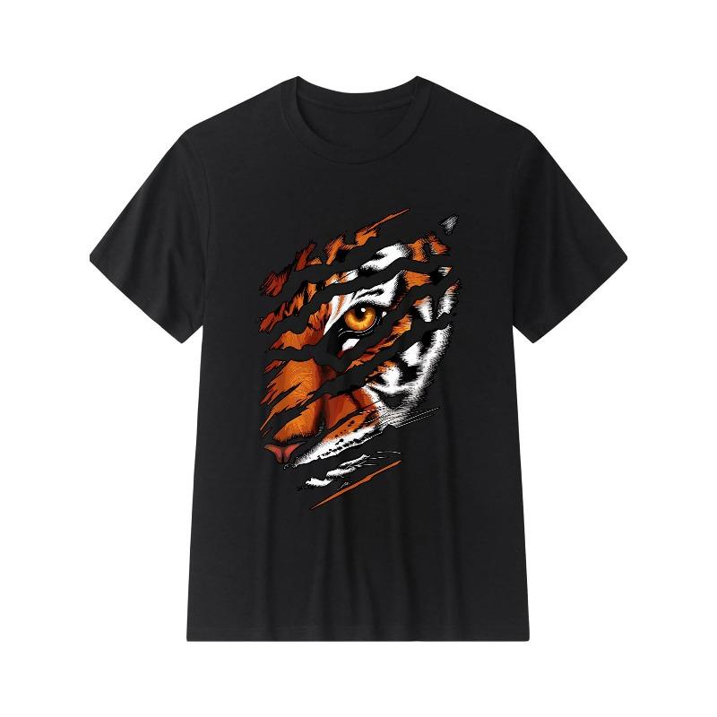 European sizes Men's Vintage Tiger Claw & Eye Graphic T-Shirt - Loose Fit Wildlife Animal Print Tee with Tiger Silhouette